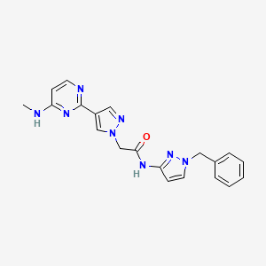 molecular formula C20H20N8O B5904139 N-(1-benzyl-1H-pyrazol-3-yl)-2-{4-[4-(methylamino)pyrimidin-2-yl]-1H-pyrazol-1-yl}acetamide 