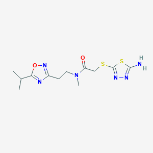 molecular formula C12H18N6O2S2 B5904242 2-[(5-amino-1,3,4-thiadiazol-2-yl)thio]-N-[2-(5-isopropyl-1,2,4-oxadiazol-3-yl)ethyl]-N-methylacetamide 