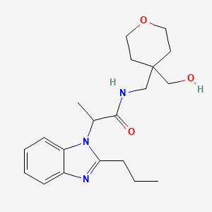 molecular formula C20H29N3O3 B5904245 N-{[4-(hydroxymethyl)tetrahydro-2H-pyran-4-yl]methyl}-2-(2-propyl-1H-benzimidazol-1-yl)propanamide 
