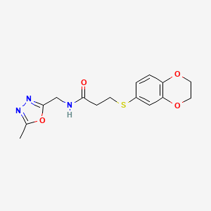 molecular formula C15H17N3O4S B5904293 3-(2,3-dihydro-1,4-benzodioxin-6-ylthio)-N-[(5-methyl-1,3,4-oxadiazol-2-yl)methyl]propanamide 