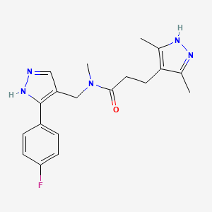 molecular formula C19H22FN5O B5904311 3-(3,5-dimethyl-1H-pyrazol-4-yl)-N-{[5-(4-fluorophenyl)-1H-pyrazol-4-yl]methyl}-N-methylpropanamide 