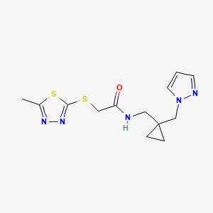 molecular formula C13H17N5OS2 B5904665 2-[(5-methyl-1,3,4-thiadiazol-2-yl)thio]-N-{[1-(1H-pyrazol-1-ylmethyl)cyclopropyl]methyl}acetamide 