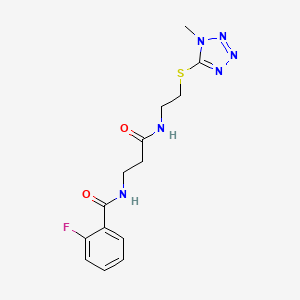 molecular formula C14H17FN6O2S B5905097 2-fluoro-N-[3-({2-[(1-methyl-1H-tetrazol-5-yl)thio]ethyl}amino)-3-oxopropyl]benzamide 