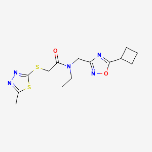 molecular formula C14H19N5O2S2 B5905197 N-[(5-cyclobutyl-1,2,4-oxadiazol-3-yl)methyl]-N-ethyl-2-[(5-methyl-1,3,4-thiadiazol-2-yl)thio]acetamide 