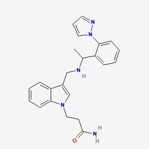 molecular formula C23H25N5O B5905315 3-{3-[({1-[2-(1H-pyrazol-1-yl)phenyl]ethyl}amino)methyl]-1H-indol-1-yl}propanamide 
