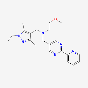 molecular formula C21H28N6O B5905403 N-[(1-ethyl-3,5-dimethyl-1H-pyrazol-4-yl)methyl]-2-methoxy-N-[(2-pyridin-2-ylpyrimidin-5-yl)methyl]ethanamine 