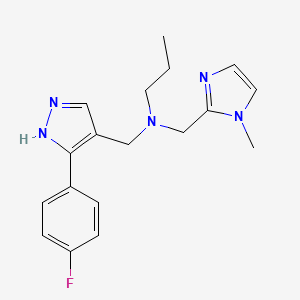 molecular formula C18H22FN5 B5905502 N-{[3-(4-fluorophenyl)-1H-pyrazol-4-yl]methyl}-N-[(1-methyl-1H-imidazol-2-yl)methyl]propan-1-amine 