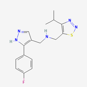 molecular formula C16H18FN5S B5905526 1-[3-(4-fluorophenyl)-1H-pyrazol-4-yl]-N-[(4-isopropyl-1,2,3-thiadiazol-5-yl)methyl]methanamine 
