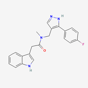 molecular formula C21H19FN4O B5905563 N-{[5-(4-fluorophenyl)-1H-pyrazol-4-yl]methyl}-2-(1H-indol-3-yl)-N-methylacetamide 