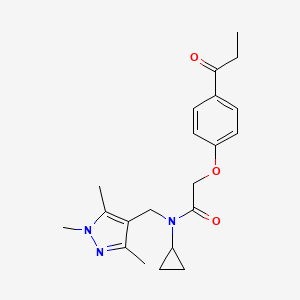 molecular formula C21H27N3O3 B5905568 N-cyclopropyl-2-(4-propionylphenoxy)-N-[(1,3,5-trimethyl-1H-pyrazol-4-yl)methyl]acetamide 
