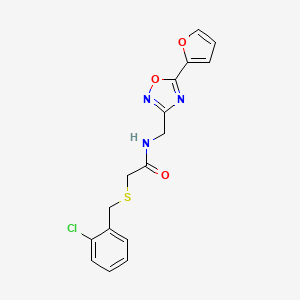 molecular formula C16H14ClN3O3S B5905636 2-[(2-chlorobenzyl)thio]-N-{[5-(2-furyl)-1,2,4-oxadiazol-3-yl]methyl}acetamide 