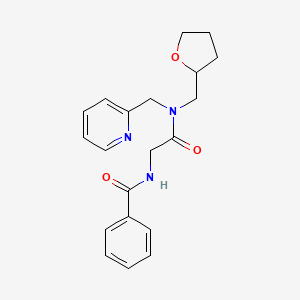 molecular formula C20H23N3O3 B5905829 N-{2-oxo-2-[(pyridin-2-ylmethyl)(tetrahydrofuran-2-ylmethyl)amino]ethyl}benzamide 
