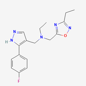 molecular formula C17H20FN5O B5906049 N-[(3-ethyl-1,2,4-oxadiazol-5-yl)methyl]-N-{[3-(4-fluorophenyl)-1H-pyrazol-4-yl]methyl}ethanamine 