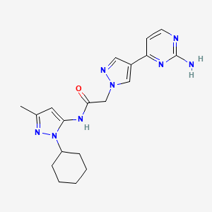 molecular formula C19H24N8O B5906075 2-[4-(2-aminopyrimidin-4-yl)-1H-pyrazol-1-yl]-N-(1-cyclohexyl-3-methyl-1H-pyrazol-5-yl)acetamide 