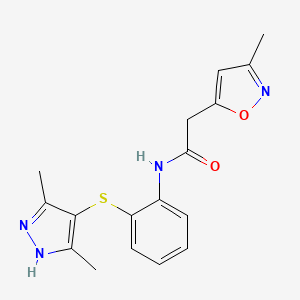 molecular formula C17H18N4O2S B5906219 N-{2-[(3,5-dimethyl-1H-pyrazol-4-yl)thio]phenyl}-2-(3-methylisoxazol-5-yl)acetamide 