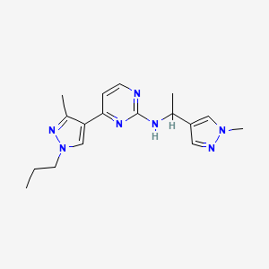 molecular formula C17H23N7 B5906657 4-(3-methyl-1-propyl-1H-pyrazol-4-yl)-N-[1-(1-methyl-1H-pyrazol-4-yl)ethyl]pyrimidin-2-amine 