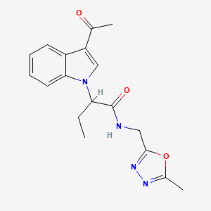 molecular formula C18H20N4O3 B5906769 2-(3-acetyl-1H-indol-1-yl)-N-[(5-methyl-1,3,4-oxadiazol-2-yl)methyl]butanamide 