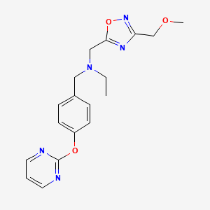 molecular formula C18H21N5O3 B5906814 N-{[3-(methoxymethyl)-1,2,4-oxadiazol-5-yl]methyl}-N-[4-(pyrimidin-2-yloxy)benzyl]ethanamine 
