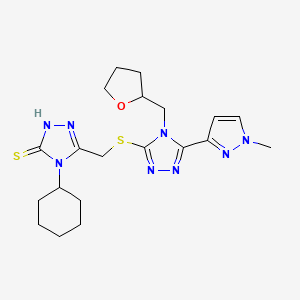 molecular formula C20H28N8OS2 B5906895 4-cyclohexyl-5-({[5-(1-methyl-1H-pyrazol-3-yl)-4-(tetrahydro-2-furanylmethyl)-4H-1,2,4-triazol-3-yl]thio}methyl)-4H-1,2,4-triazole-3-thiol 