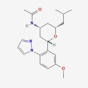 molecular formula C21H29N3O3 B5907112 N-{(2S*,4R*,6S*)-2-isobutyl-6-[5-methoxy-2-(1H-pyrazol-1-yl)phenyl]tetrahydro-2H-pyran-4-yl}acetamide 