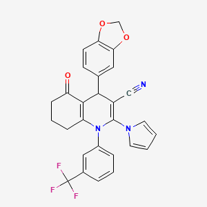 molecular formula C28H20F3N3O3 B5907332 4-(1,3-benzodioxol-5-yl)-5-oxo-2-(1H-pyrrol-1-yl)-1-[3-(trifluoromethyl)phenyl]-1,4,5,6,7,8-hexahydroquinoline-3-carbonitrile 