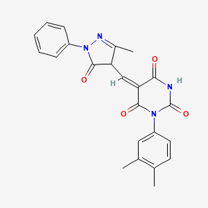 molecular formula C23H20N4O4 B5908458 1-(3,4-dimethylphenyl)-5-[(3-methyl-5-oxo-1-phenyl-4,5-dihydro-1H-pyrazol-4-yl)methylene]-2,4,6(1H,3H,5H)-pyrimidinetrione 
