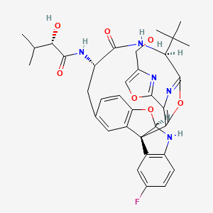 (2S)-N-[(1S,9R,16S,19S)-19-Tert-butyl-4-fluoro-22-[4-(hydroxymethyl)-1,3-oxazol-2-yl]-17-oxo-10,26-dioxa-8,18,21-triazahexacyclo[12.9.2.120,23.01,9.02,7.011,24]hexacosa-2(7),3,5,11(24),12,14(25),20,22-octaen-16-yl]-2-hydroxy-3-methylbutanamide