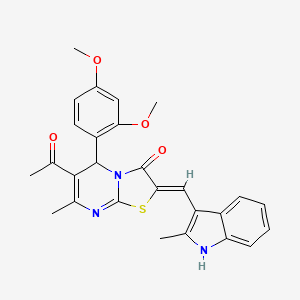molecular formula C27H25N3O4S B5908728 6-acetyl-5-(2,4-dimethoxyphenyl)-7-methyl-2-[(2-methyl-1H-indol-3-yl)methylene]-5H-[1,3]thiazolo[3,2-a]pyrimidin-3(2H)-one 