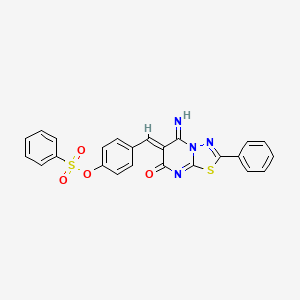 molecular formula C24H16N4O4S2 B5909090 4-[(5-imino-7-oxo-2-phenyl-5H-[1,3,4]thiadiazolo[3,2-a]pyrimidin-6(7H)-ylidene)methyl]phenyl benzenesulfonate 