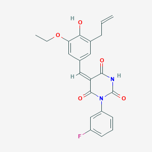 molecular formula C22H19FN2O5 B5909184 5-(3-allyl-5-ethoxy-4-hydroxybenzylidene)-1-(3-fluorophenyl)-2,4,6(1H,3H,5H)-pyrimidinetrione 