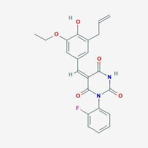 molecular formula C22H19FN2O5 B5909208 5-(3-allyl-5-ethoxy-4-hydroxybenzylidene)-1-(2-fluorophenyl)-2,4,6(1H,3H,5H)-pyrimidinetrione 