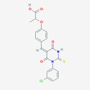 2-(4-{[1-(3-chlorophenyl)-4,6-dioxo-2-thioxotetrahydro-5(2H)-pyrimidinylidene]methyl}phenoxy)propanoic acid