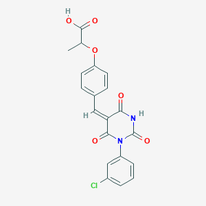 2-(4-{[1-(3-chlorophenyl)-2,4,6-trioxotetrahydro-5(2H)-pyrimidinylidene]methyl}phenoxy)propanoic acid