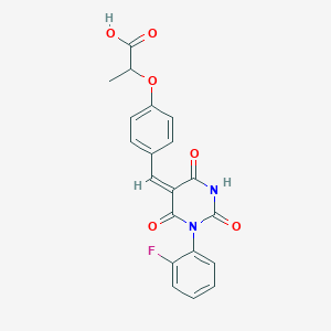 2-(4-{[1-(2-fluorophenyl)-2,4,6-trioxotetrahydro-5(2H)-pyrimidinylidene]methyl}phenoxy)propanoic acid