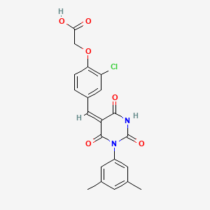 molecular formula C21H17ClN2O6 B5909335 (2-chloro-4-{[1-(3,5-dimethylphenyl)-2,4,6-trioxotetrahydro-5(2H)-pyrimidinylidene]methyl}phenoxy)acetic acid 