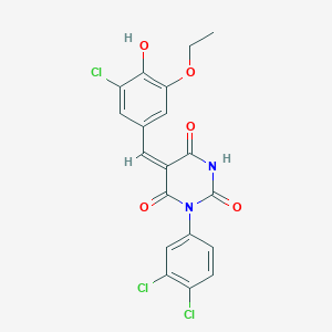 molecular formula C19H13Cl3N2O5 B5909390 5-(3-chloro-5-ethoxy-4-hydroxybenzylidene)-1-(3,4-dichlorophenyl)-2,4,6(1H,3H,5H)-pyrimidinetrione 