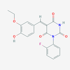5-(3-ethoxy-4-hydroxybenzylidene)-1-(2-fluorophenyl)-2,4,6(1H,3H,5H)-pyrimidinetrione