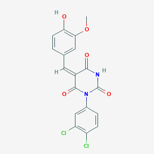 molecular formula C18H12Cl2N2O5 B5909410 1-(3,4-dichlorophenyl)-5-(4-hydroxy-3-methoxybenzylidene)-2,4,6(1H,3H,5H)-pyrimidinetrione 