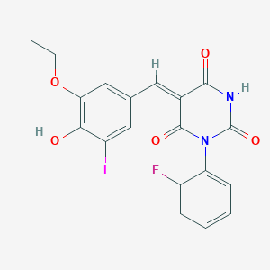 molecular formula C19H14FIN2O5 B5909477 5-(3-ethoxy-4-hydroxy-5-iodobenzylidene)-1-(2-fluorophenyl)-2,4,6(1H,3H,5H)-pyrimidinetrione 