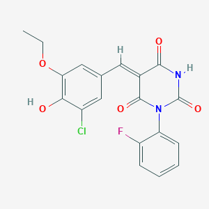 molecular formula C19H14ClFN2O5 B5909495 5-(3-chloro-5-ethoxy-4-hydroxybenzylidene)-1-(2-fluorophenyl)-2,4,6(1H,3H,5H)-pyrimidinetrione 