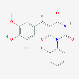 molecular formula C18H12ClFN2O5 B5909523 5-(3-chloro-4-hydroxy-5-methoxybenzylidene)-1-(2-fluorophenyl)-2,4,6(1H,3H,5H)-pyrimidinetrione 