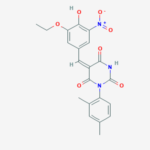 molecular formula C21H19N3O7 B5909524 1-(2,4-dimethylphenyl)-5-(3-ethoxy-4-hydroxy-5-nitrobenzylidene)-2,4,6(1H,3H,5H)-pyrimidinetrione 