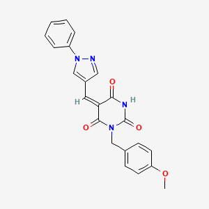 molecular formula C22H18N4O4 B5909643 1-(4-methoxybenzyl)-5-[(1-phenyl-1H-pyrazol-4-yl)methylene]-2,4,6(1H,3H,5H)-pyrimidinetrione 