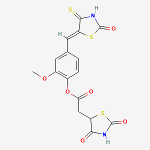 molecular formula C16H12N2O6S3 B5909755 2-methoxy-4-[(2-oxo-4-thioxo-1,3-thiazolidin-5-ylidene)methyl]phenyl (2,4-dioxo-1,3-thiazolidin-5-yl)acetate 