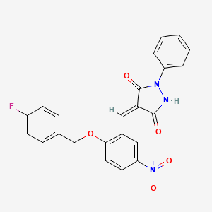 molecular formula C23H16FN3O5 B5909757 4-{2-[(4-fluorobenzyl)oxy]-5-nitrobenzylidene}-1-phenyl-3,5-pyrazolidinedione 