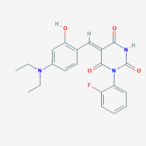 molecular formula C21H20FN3O4 B5909802 5-[4-(diethylamino)-2-hydroxybenzylidene]-1-(2-fluorophenyl)-2,4,6(1H,3H,5H)-pyrimidinetrione 