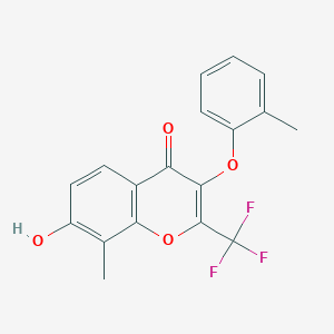 molecular formula C18H13F3O4 B5909900 7-hydroxy-8-methyl-3-(2-methylphenoxy)-2-(trifluoromethyl)-4H-chromen-4-one 