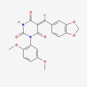 molecular formula C20H16N2O7 B5909943 5-(1,3-benzodioxol-5-ylmethylene)-1-(2,5-dimethoxyphenyl)-2,4,6(1H,3H,5H)-pyrimidinetrione 