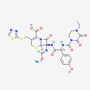 molecular formula C26H25N8NaO9S3 B591030 sodium;N-[(6R,7S)-2-carboxy-7-[[2-[(4-ethyl-2,3-dioxopiperazine-1-carbonyl)amino]-2-(4-hydroxyphenyl)acetyl]amino]-8-oxo-3-(1,3,4-thiadiazol-2-ylsulfanylmethyl)-5-thia-1-azabicyclo[4.2.0]oct-2-en-7-yl]methanimidate CAS No. 137624-13-6