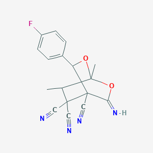 molecular formula C17H13FN4O2 B5910551 3-(4-fluorophenyl)-5-imino-1,7-dimethyl-2,6-dioxabicyclo[2.2.2]octane-4,8,8-tricarbonitrile 